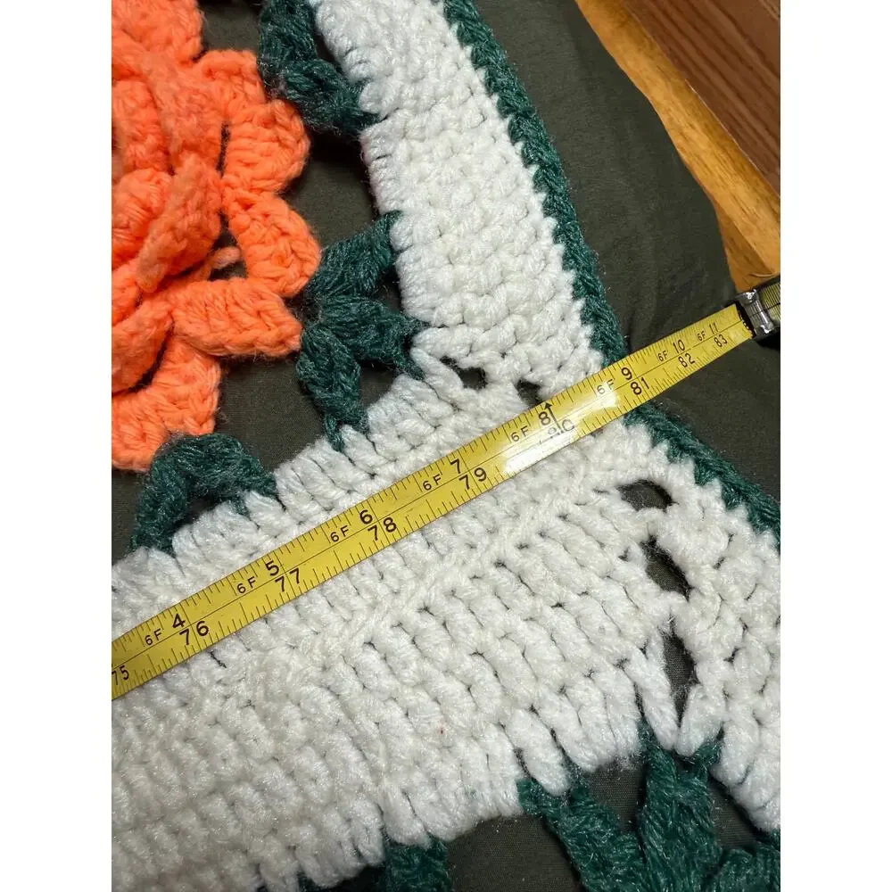 Vintage Granny 3D Rose Square Crochet Afghan Blanket Multi Color Handmade Flower